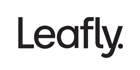 The black Leafly logo in a simple, lowercase font, ending with a period.